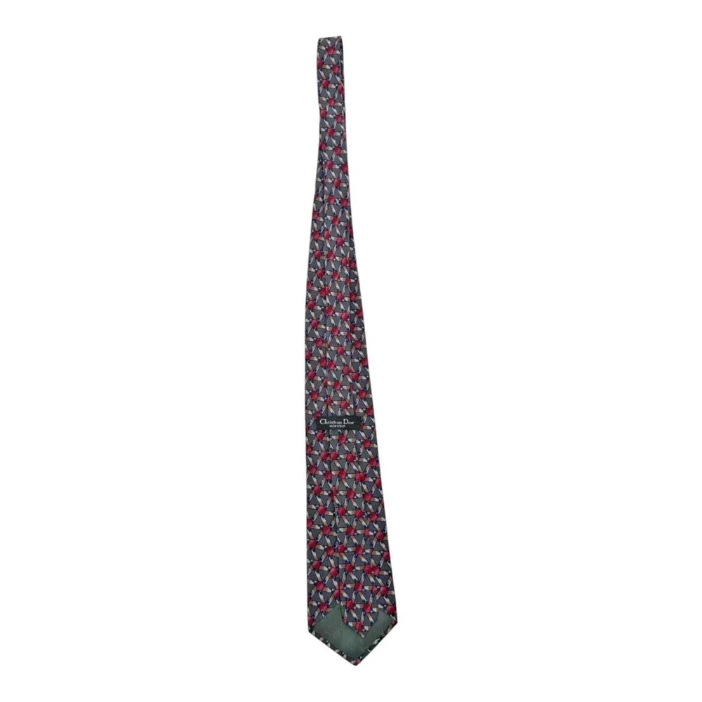 Christian Dior Monsieur Men's Neck Tie One Size Gray Geometric Print 100% Silk